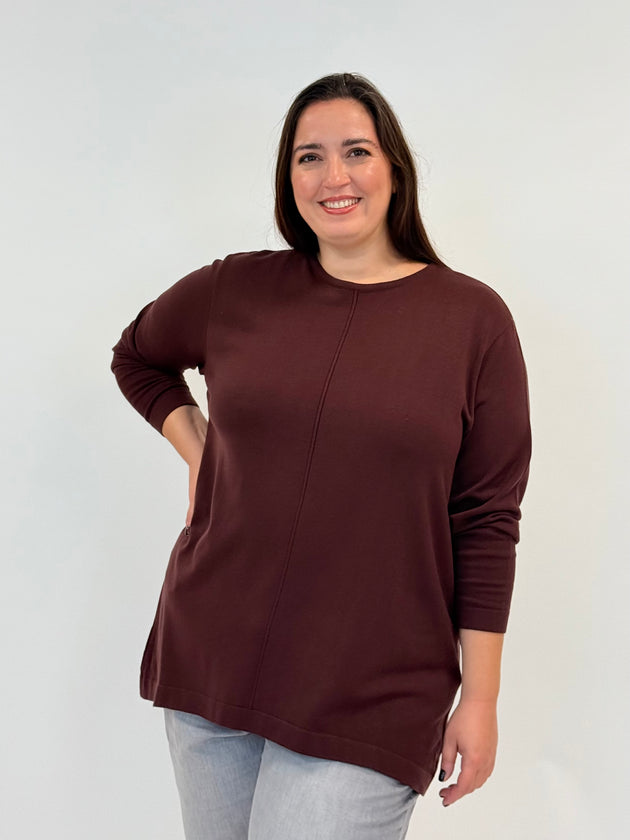 Basic Pullover mit Ziernaht in Bordeaux von Mat Fashion_grossen Grössen_DE BOER plus_1