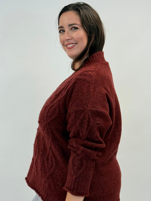 Zopfstrick-Pullover in Rostrot von Mat Fashion_grosse Grössen_DE BOER plus Luzern_2