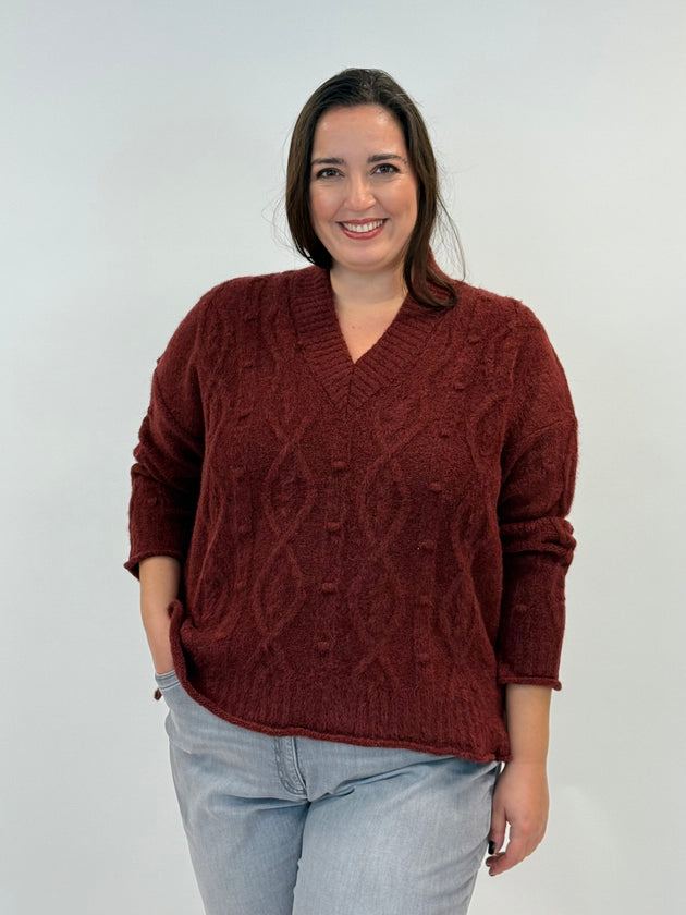 Zopfstrick-Pullover in Rostrot von Mat Fashion_grosse Grössen_DE BOER plus Luzern_1