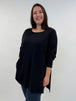 Rundhals-Pullover in Dunkelblau mit seitlichen Schlitzen von Marina Rinaldi_grossen Grössen_DE BOER plus Luzern_1