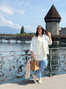 Blazer von White Label by Rofe mit T-Shirt von Thylie und Jeans von Raphaela by Brax, Schal von Hemisphere Cashmere und Tasche Pack Easy_DE BOER plus Luzern_1