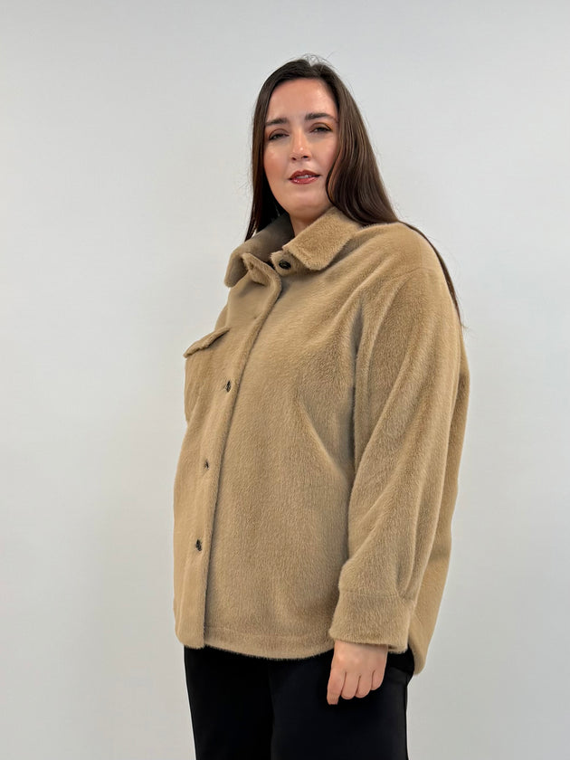 Fake Fur Hemdjacke in Camel von White Label by Rofa_grosse Grössen_DE BOER plus Luzern_1