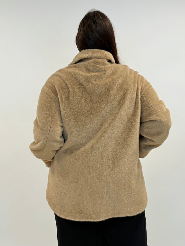 Fake Fur Hemdjacke in Camel von White Label by Rofa_grosse Grössen_DE BOER plus Luzern_5