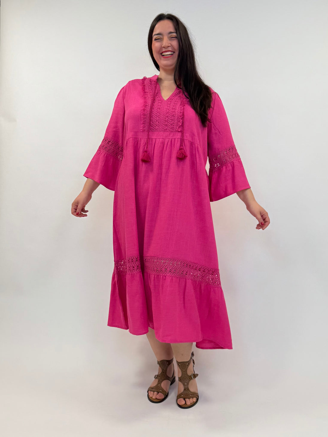 langes Sommerkleid in Pink von Yoek Fashion_grosse Grössen_DE BOER plus Luzern_1