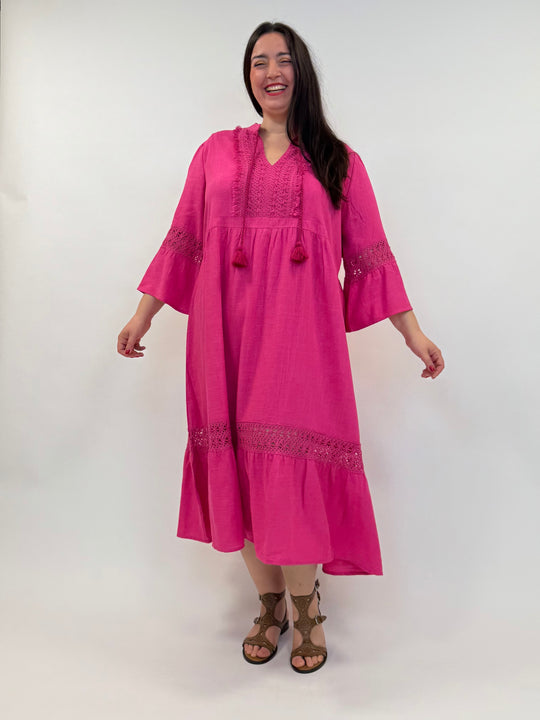langes Sommerkleid in Pink von Yoek Fashion_grosse Grössen_DE BOER plus Luzern_1
