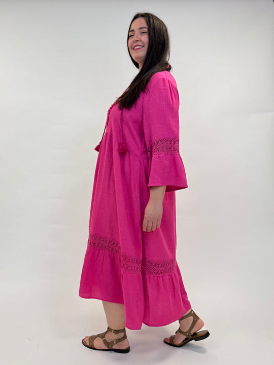 langes Sommerkleid in Pink von Yoek Fashion_grosse Grössen_DE BOER plus Luzern_2