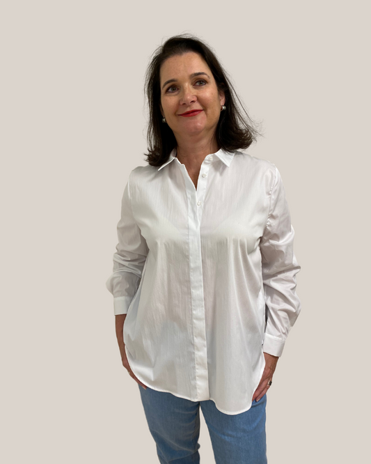 weisse Bluse im Vokuhila Style von Nadine H - grosse Grössen -  deboerplus