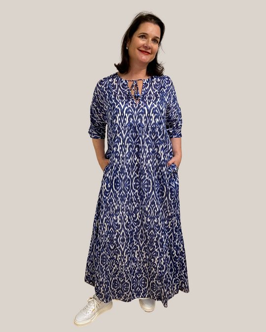 Baumwoll-Kleid in Ethno-Print mit Rüschen und Ziernaht von Marina Rinaldi - grosse Grössen - deboerplus